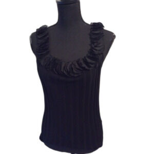 Belldini Large Black Ribbed Cloth Floral Neckline Trim Size Large L